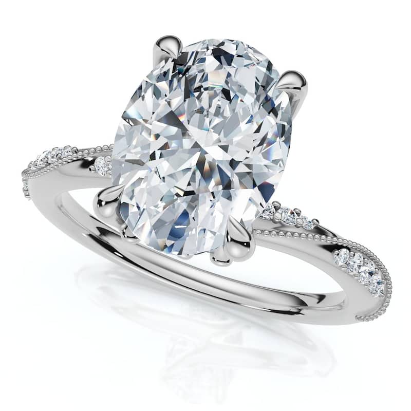 3Ct Oval Diamond Engagement Camellia Ring Gold Lab Grown