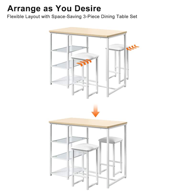 Javlergo 3-Piece Dining Table Set with 2 Backless PU Padded Chairs Space Saving Design Pub Set White/Oak & Black/Marble Options