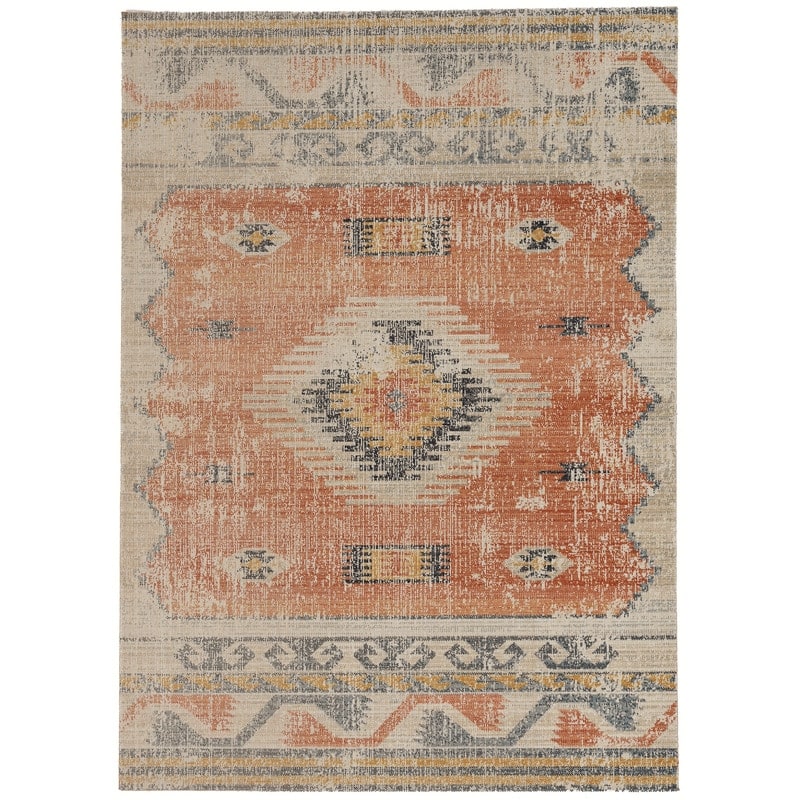 Linon Great Zero Barlow Bohemian Ivory/Rust Area Rug - 2' X 3' - Ivory/Rust