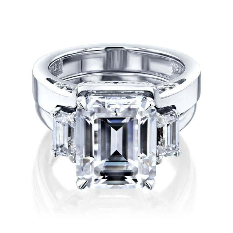 Annello by Kobelli Echo 14k White Gold 5.50 Carat Emerald Moissanite 3-Stone Bridal Set (GH/VS) - 9.5 - White