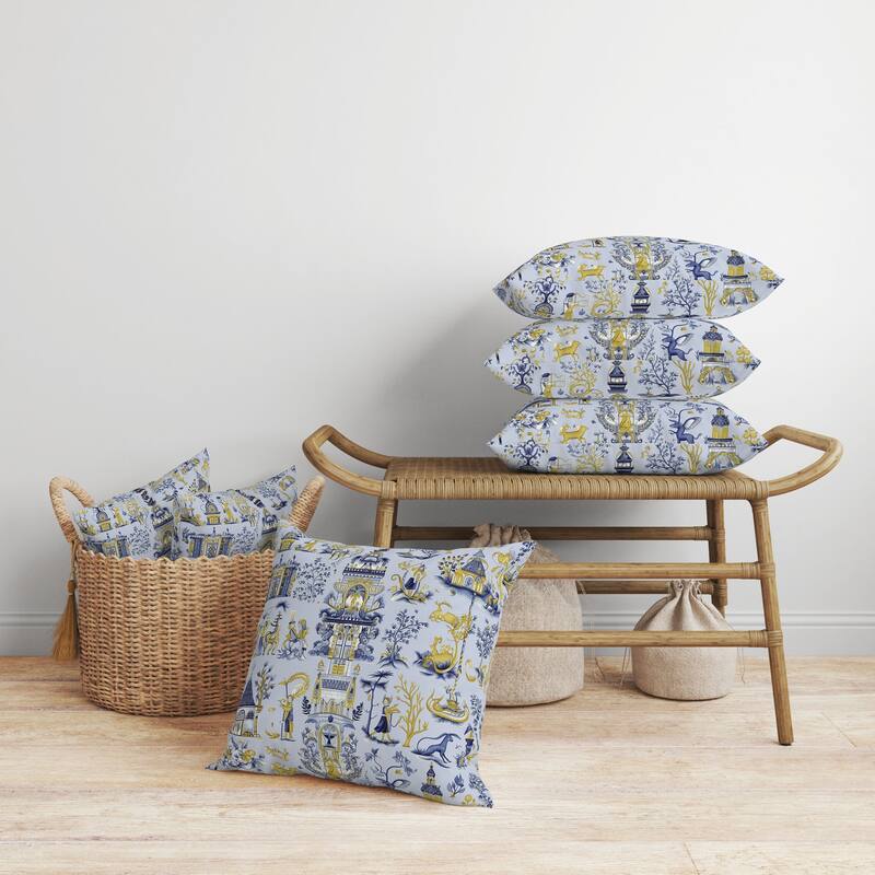 Imperial Elegance Faux Suede Reversible Throw Pillow Blue and Gold