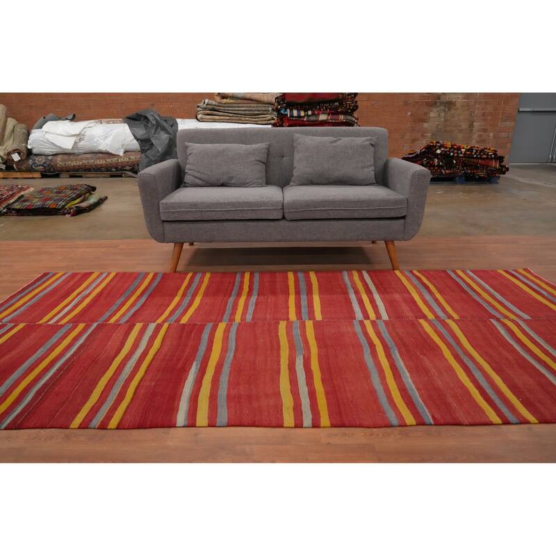 Hand Woven Oriental 100% Wool Carpet Southwestern Geometric Red Kilim Area Rug - 9' 8'' X 4' 8''