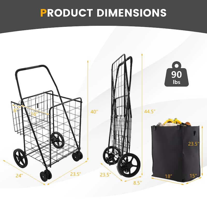 Gymax Folding Shopping Cart Utility Double Basket Grocery Cart w/