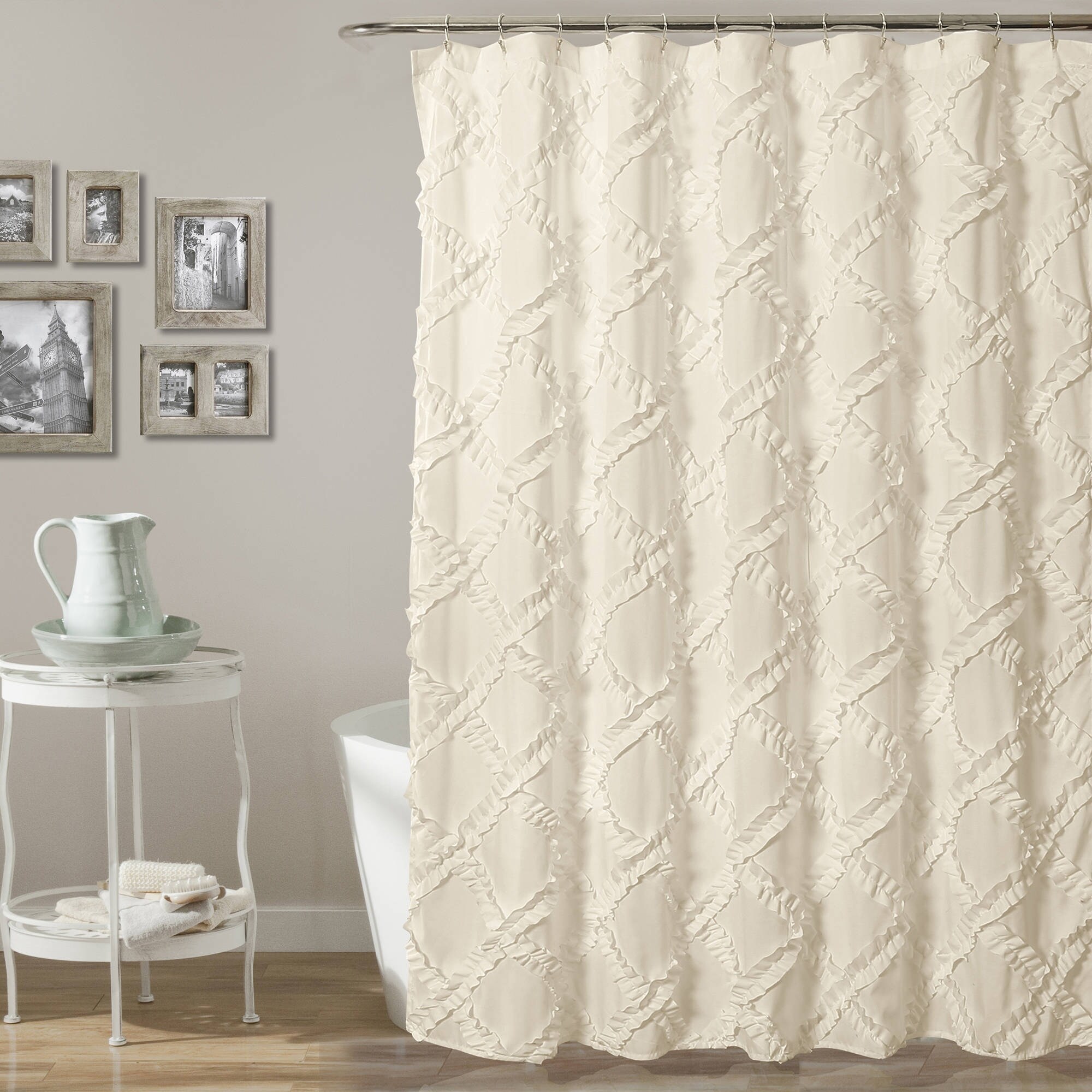 Ruffle Diamond Textured Polyester Shower Curtain