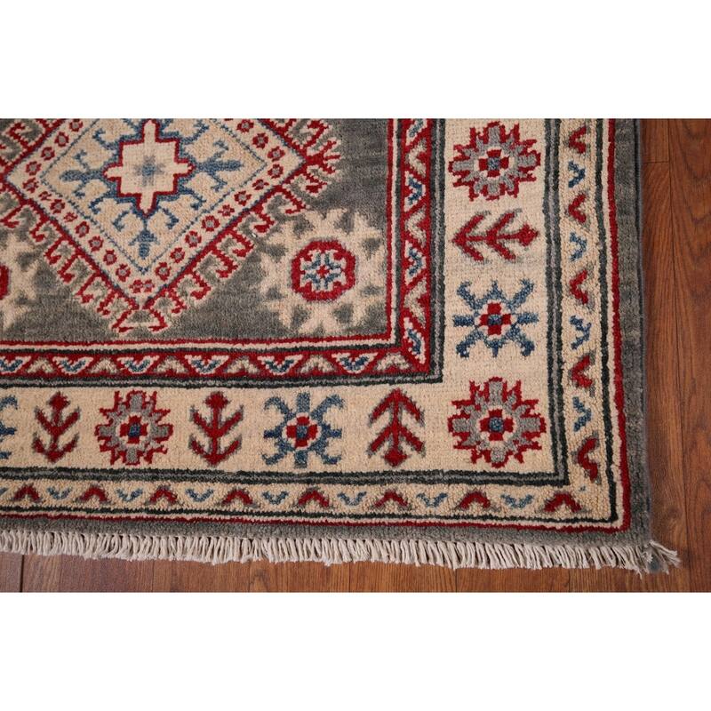Gray Geometric Kazak Oriental Runner Rug Handmade Wool Carpet - 2'8" x 16'4"