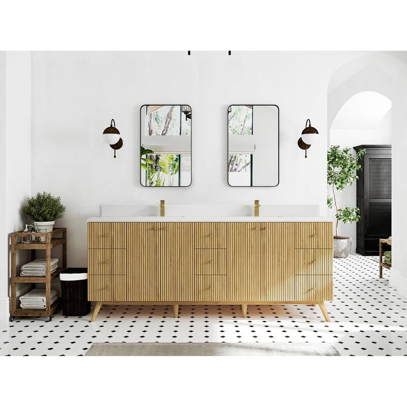 Willow Collections 84 in. W x 22 in. D Pasadena Solid Teak Double Sink Bathroom Vanity with Countertop