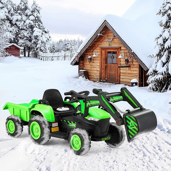 slide 2 of 9, EROMMY Remote-Controlled Electric Excavator Ride-On Toy featuring Horn, LED Lights, Music Player, and Safety Belt Toddler - E-Green