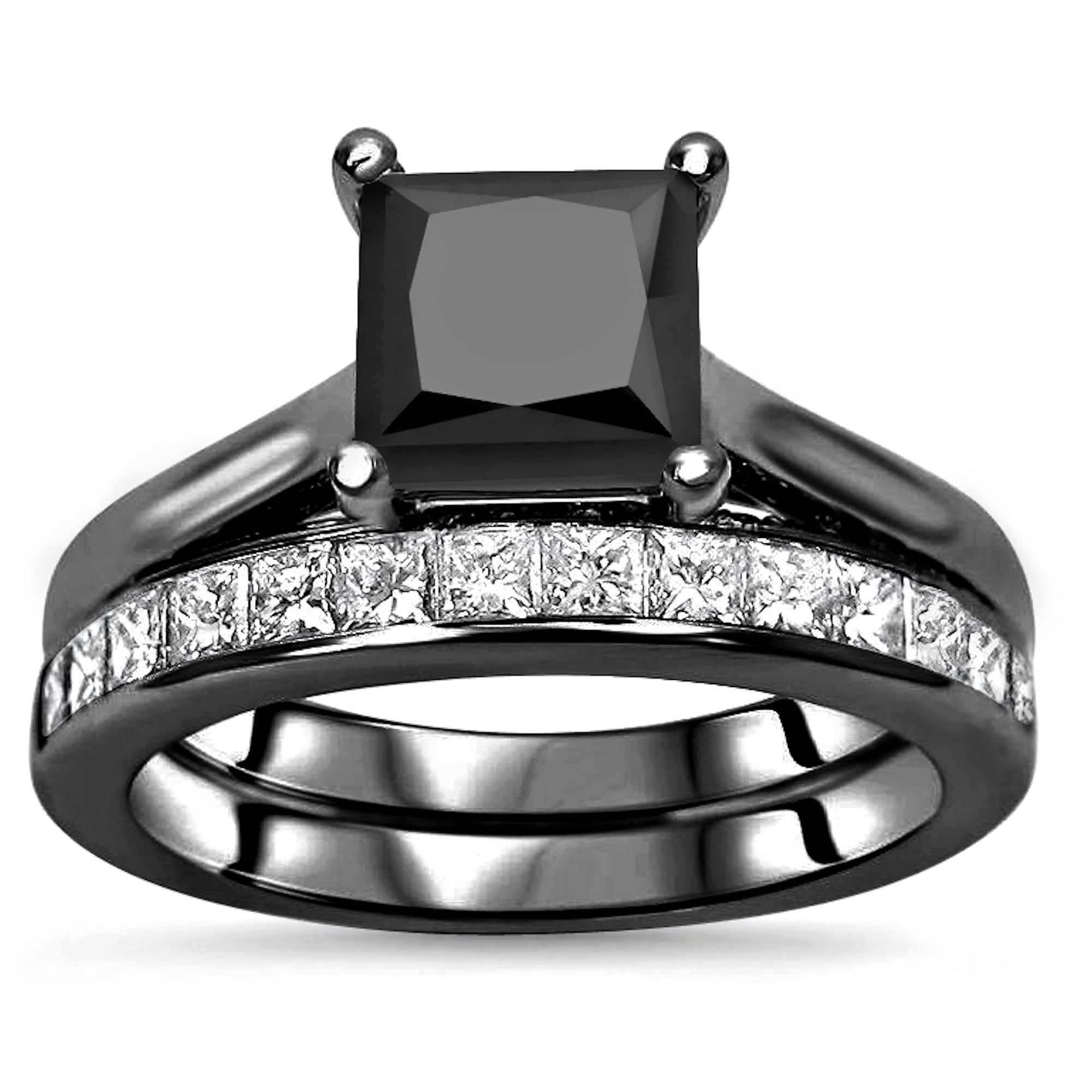 14k Black Rhodium Over White Gold 2 50ct Princess Cut Black Diamond Engagement Ring Bridal Wedding Set Overstock 31753408
