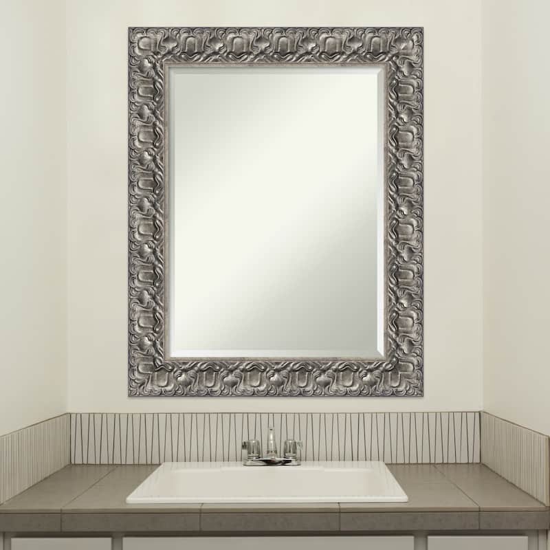 Beveled Wood Bathroom Wall Mirror - Silver Luxor Frame
