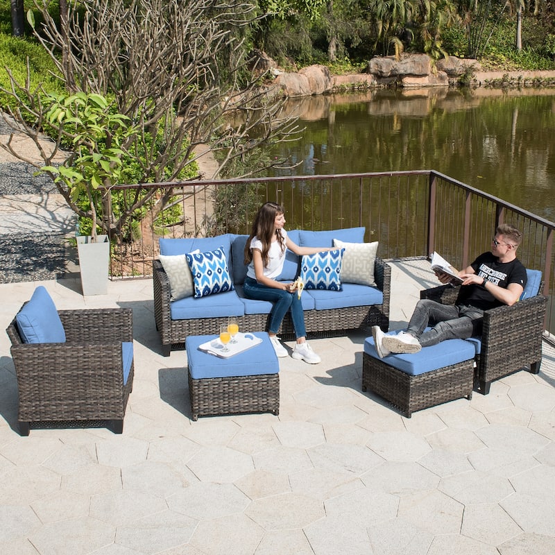 OVIOS 5-piece Patio Furniture Wicker Outdoor High-back Sectional Set