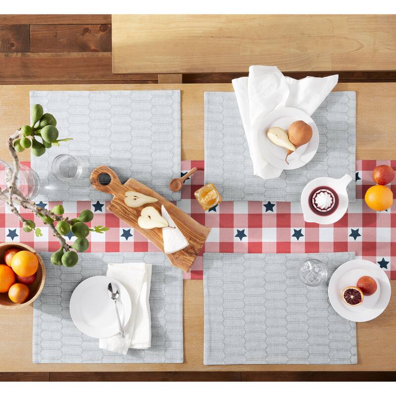 MARTHA STEWART Americana Star Gingham Plaid Indoor Table Runner, Reversible, Patriotic USA America Décor - 14"x72"