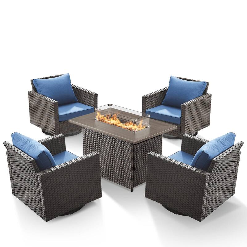 4 Pieces Swivel Chair with Fire Pit Table