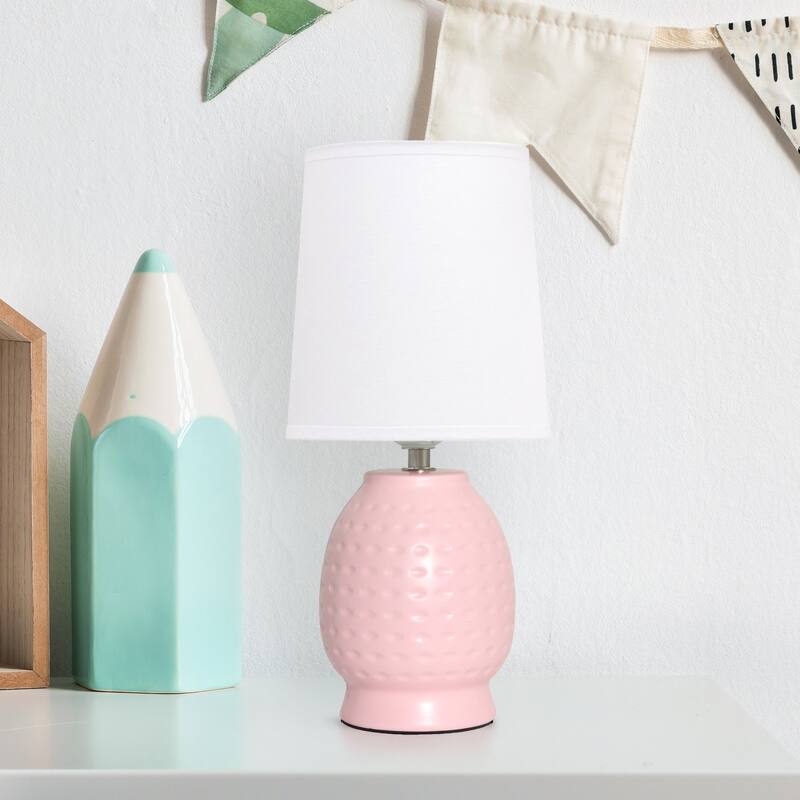 Petite Dimpled Ceramic Table Lamp with Tapered Shade - 12.5" - Pink