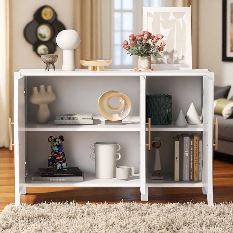 48'' Modern Sideboard Cabinet with Vertical Pattern, 3 Doors, Pine Legs, and Metal Handles for Entryway or Study
