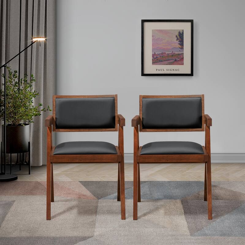 Sandy Contemporary Dining Chairs in Black Vegan Leather ( Set of 2) - Black