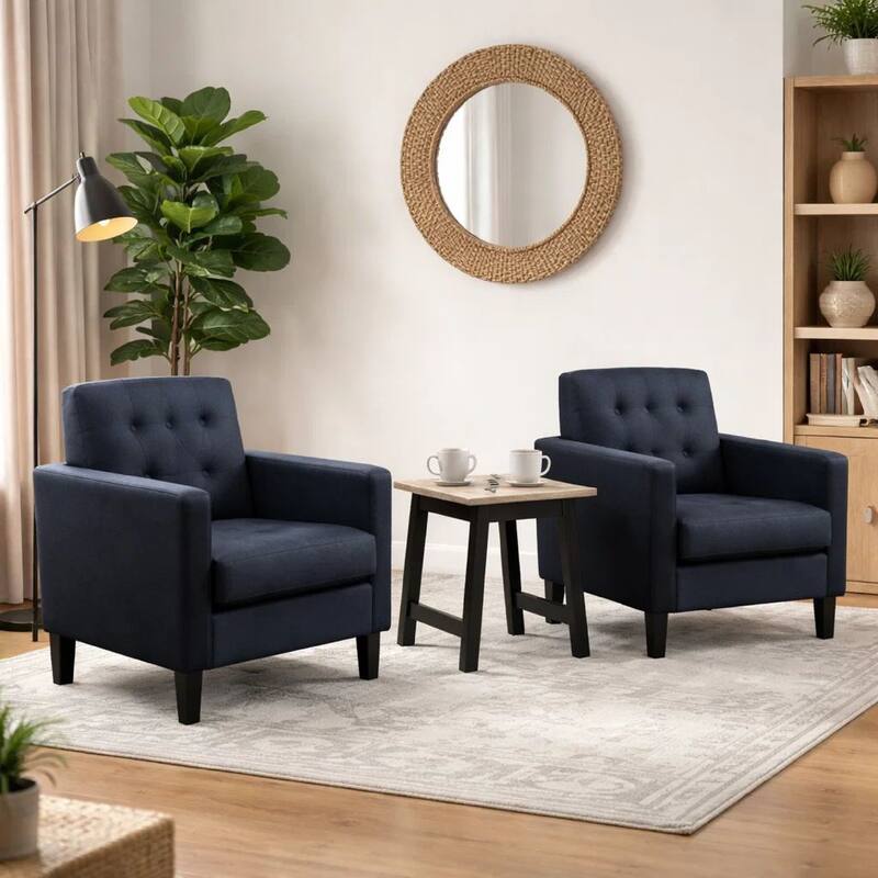 Oz Living Room Set with 2 Velvet Armchairs, Wood Accent End Table, Black