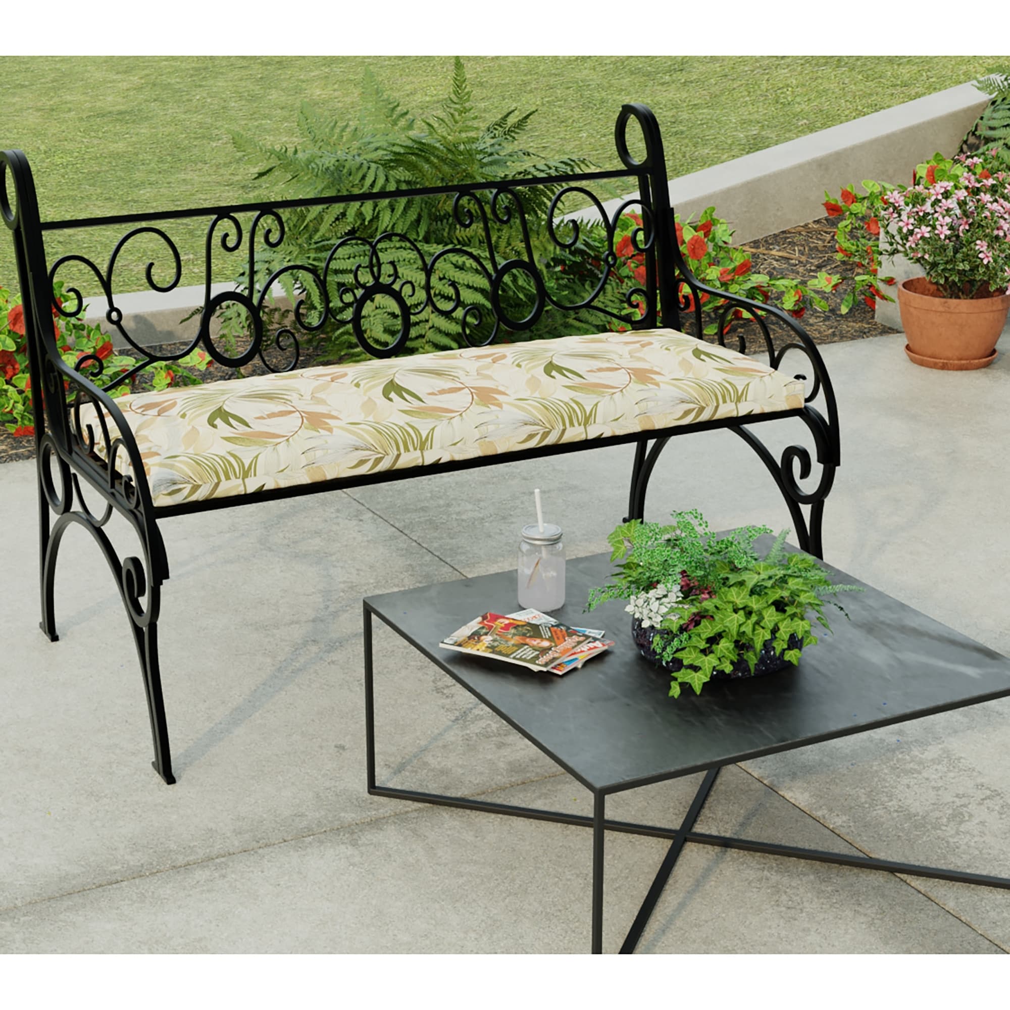 48 x 18 Beige Leaves Outdoor Bench Cushion with Ties 18 L x 48 W x 3.5 H Bed Bath Beyond 34134564