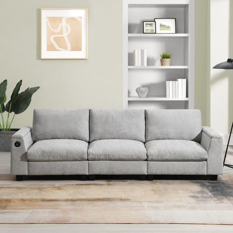 Roomfitters 96'' x 35'' Chenille Sectional Sofa with Bluetooth Speaker, Comfy Cloud Couch Set with Drop-Down Table, USB Charger