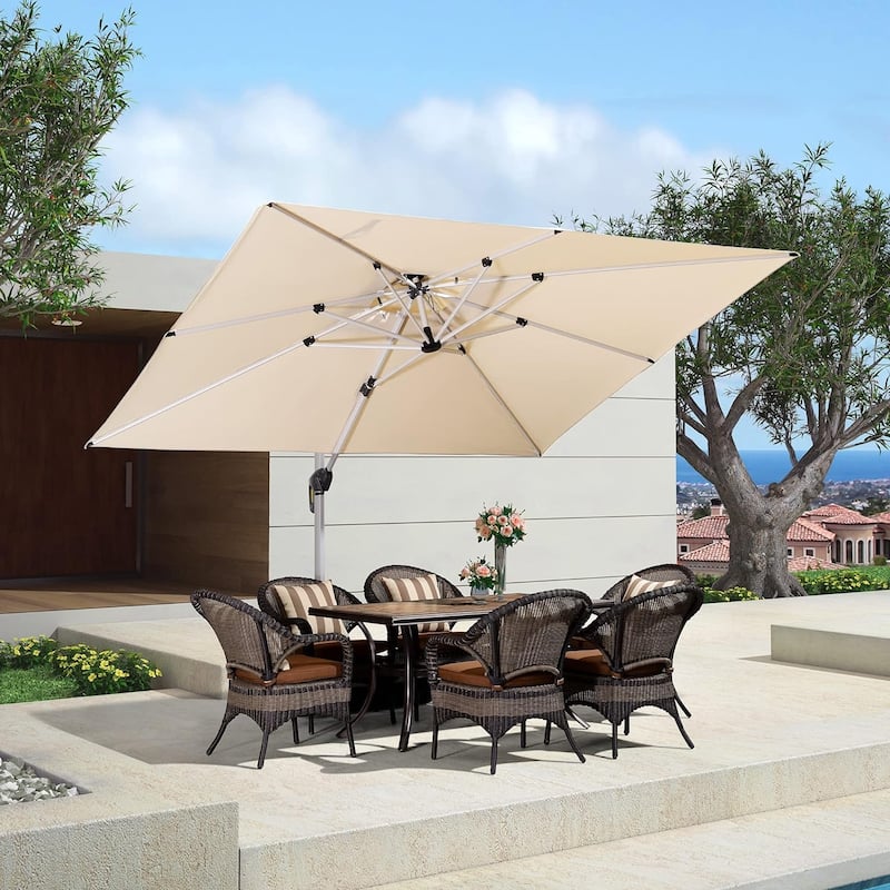PURPLE LEAF 9 x 11ft Outdoor Rectangle Large Cantilever Umbrella with Base