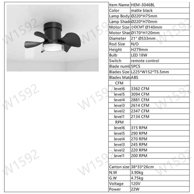 Flush Mount Ceiling Fan with 3 Color Temperatures Light & 6-Speed Remote Control DC Motor, Timer Function