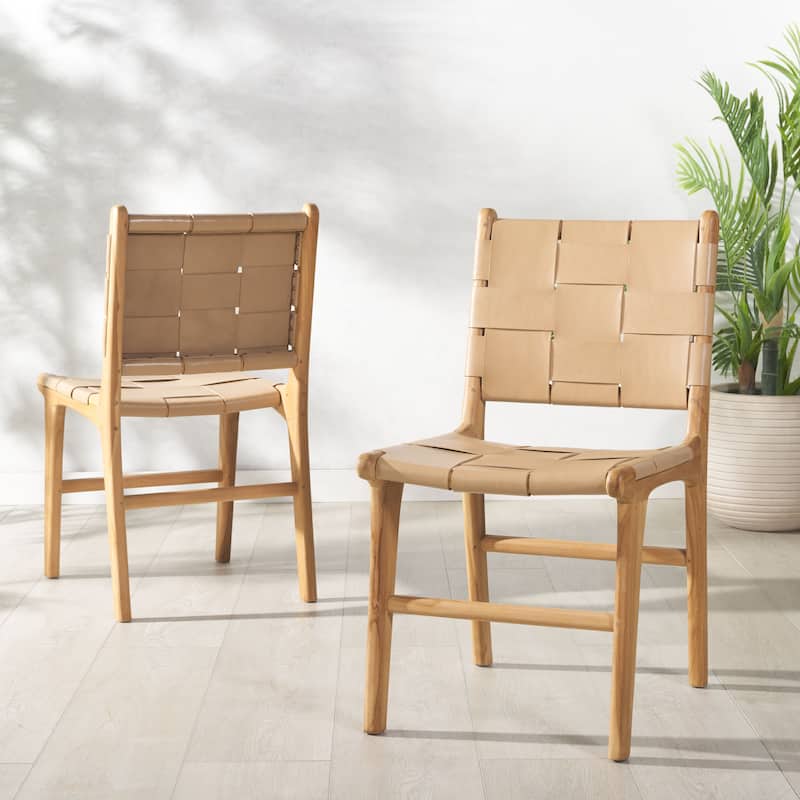 SAFAVIEH Couture Cassaphina Woven Leather Dining Chair - 18"W x 23"D x 34"H - Tan/Natural