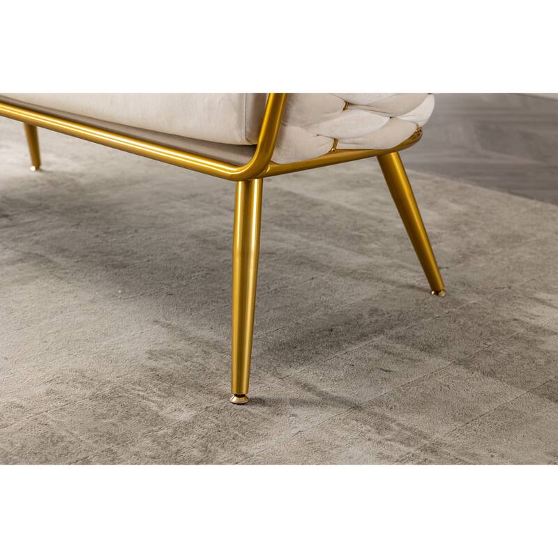 luxhomez Velvet Accent Chair Armsofa Tufted Sofa with Metal Frame for Living Room Bedroom Office Balcony Beige