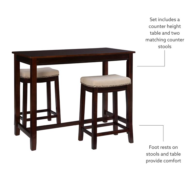 3-Piece Counter Table and Stools - 47.25" - Walnut Finish