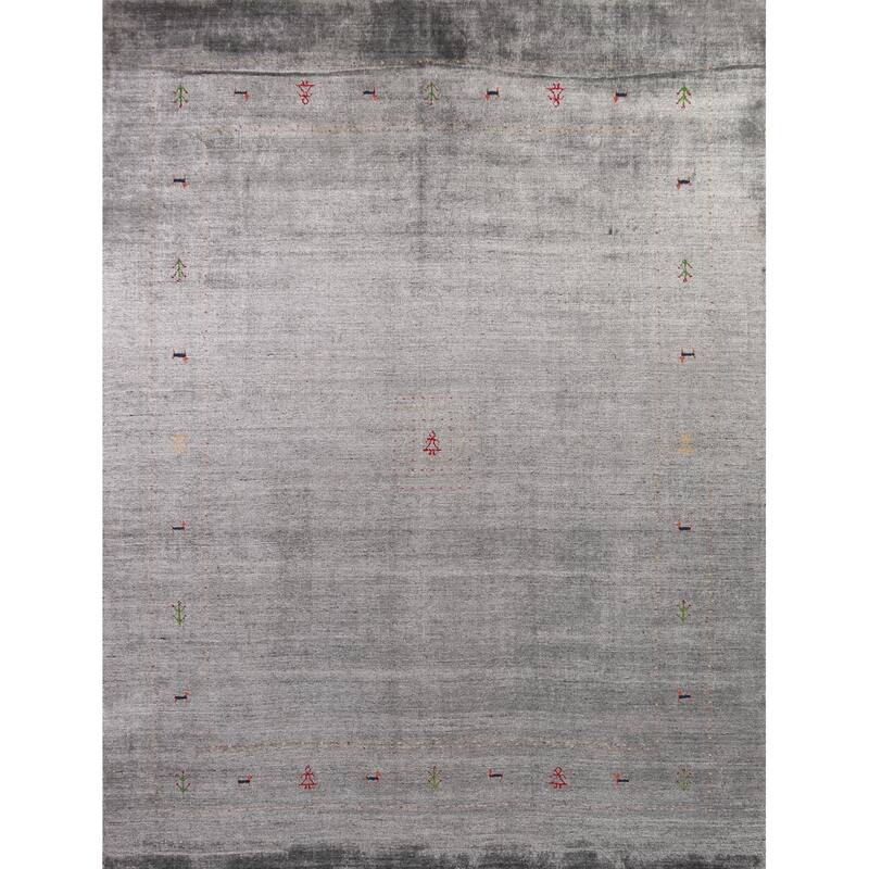 Gabbeh Indian Area Rug Hand-Knotted Silk Carpet - 8'0" x 9'6"