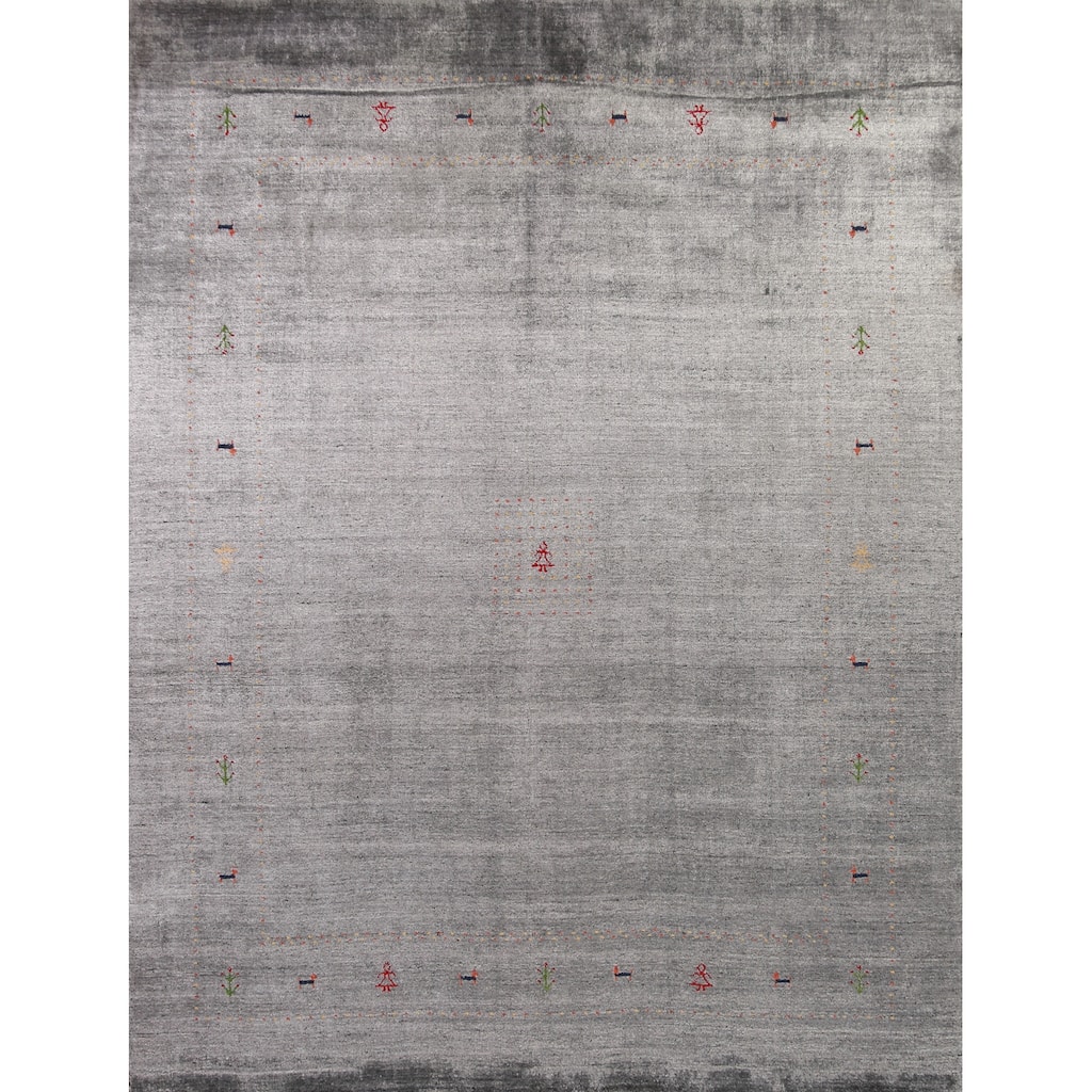 Gabbeh Indian Area Rug Hand-Knotted Silk Carpet - 8'0" x 9'6"