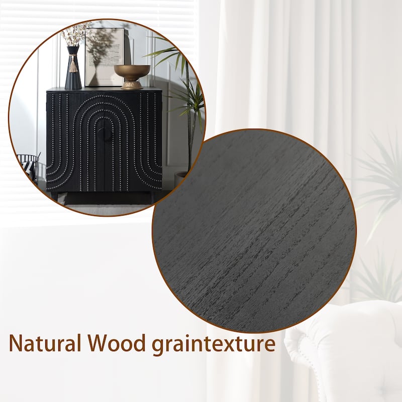 Modern Black Accent Storage Cabinet, 30 Inch Wood Sideboard with Decorative Door for Living Room Entryway