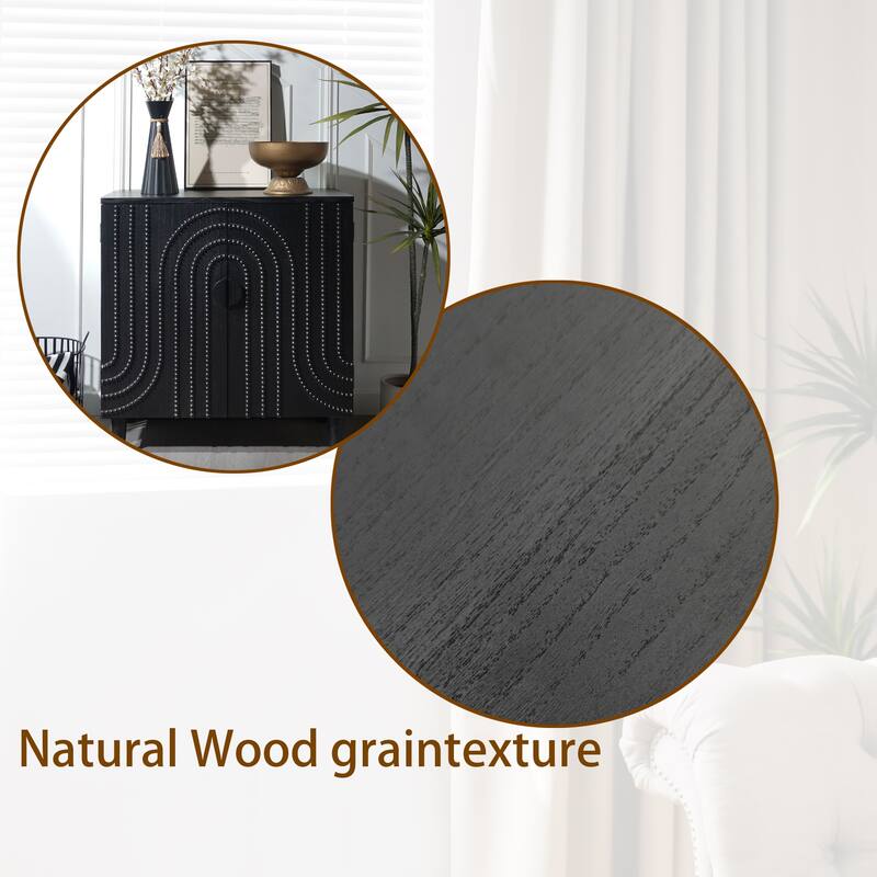 Roomfitters Modern Black Accent Cabinet with 2 Doors, Decorative Embossed Bead Design