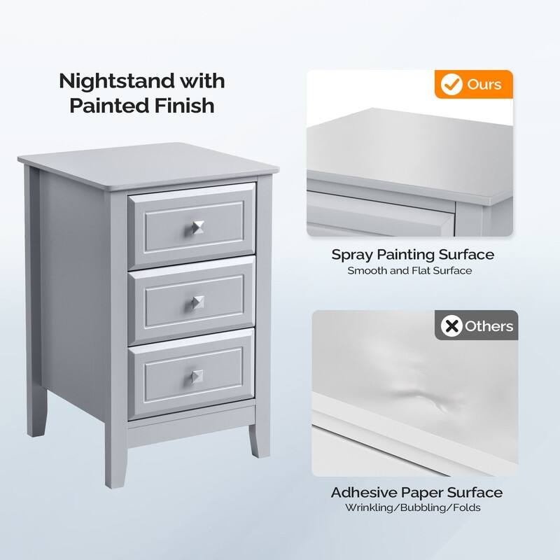 Three Drawer White Nightstand