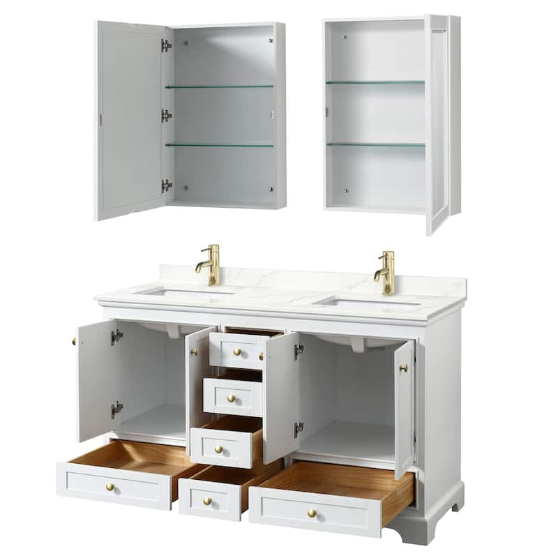 Deborah 60-inch Double Vanity, Quartz Top, Medicine Cabinets