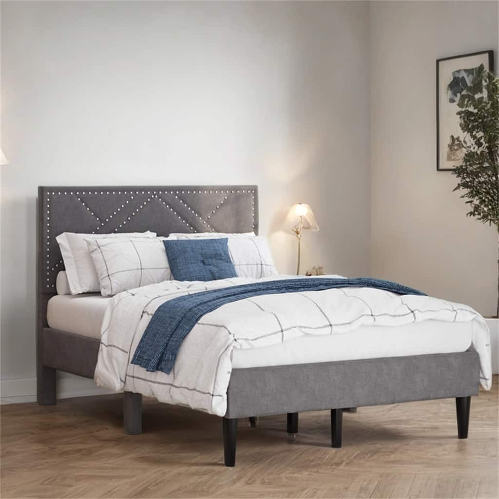 Full/Queen Linen Bed Frame with Storage Headboard,No Noise