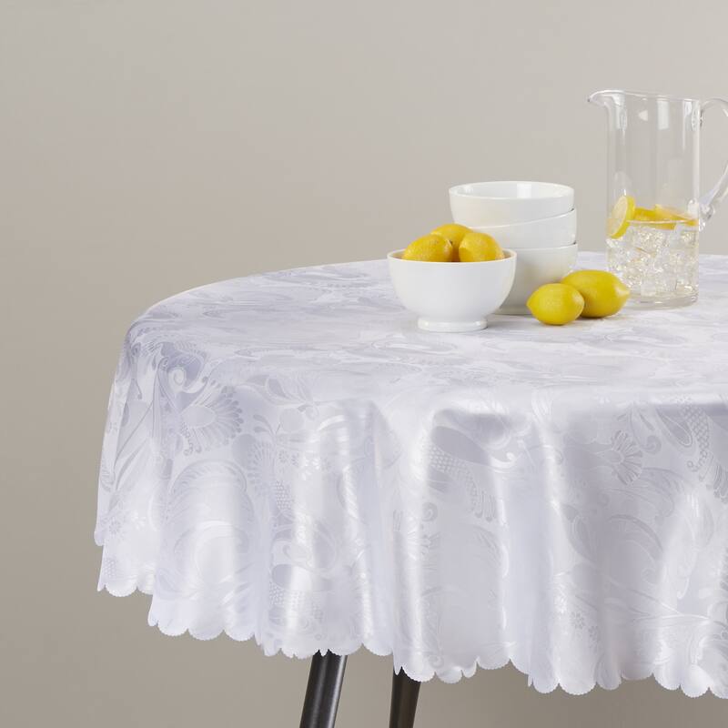 Violet Linen European Rose Pattern Tablecloth - 60" Round - White