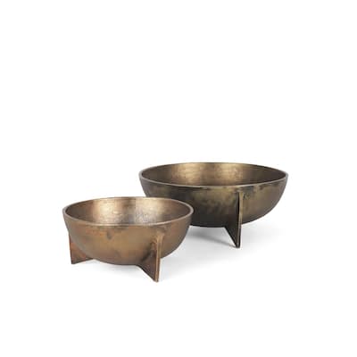 Quita Large Gold Metal Decorative Bowls (Set of 2) - 14.0L x 14.0W x 6.8H