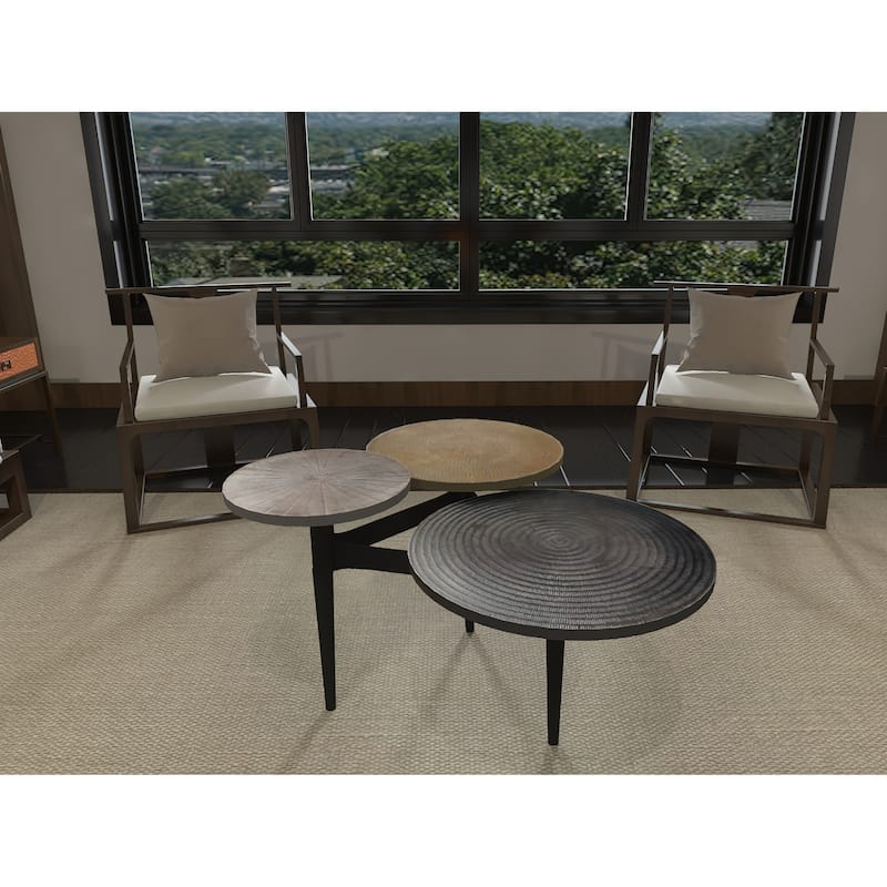 Trilogy 3 Tier Coffee Table, Handcrafted In Black, Antiqued Brass and Silver Finish, 37-Inch