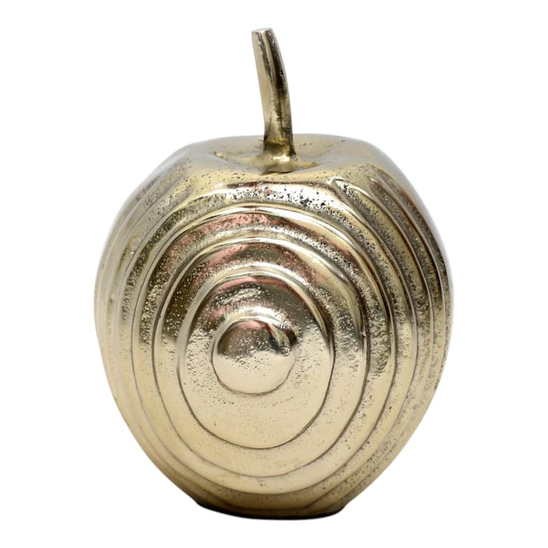 Aluminum Apple Sculpture with Modern Textured Design - 6" Gold - 5" x 5" x 6"