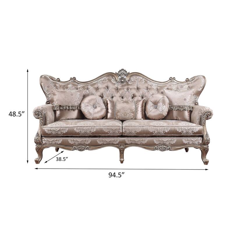 Hermione Champagne Button-Tufted Seatback with Floral Pattern Sofa