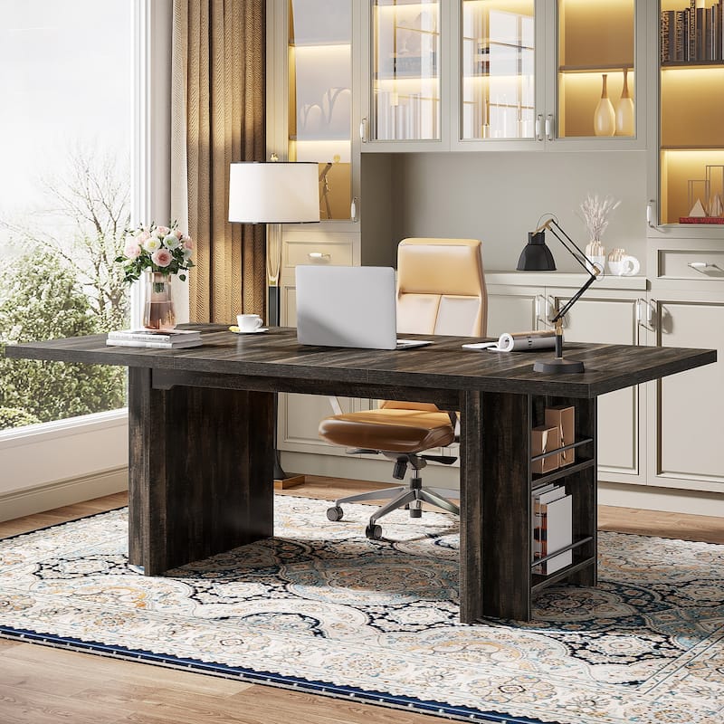 63-in Large Executive Desk, Home Office Desk Large Computer Writing Table with Storage - Grey