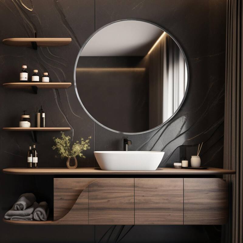 Steele Polished Silver Round Mirror - 41 x 41 x 6