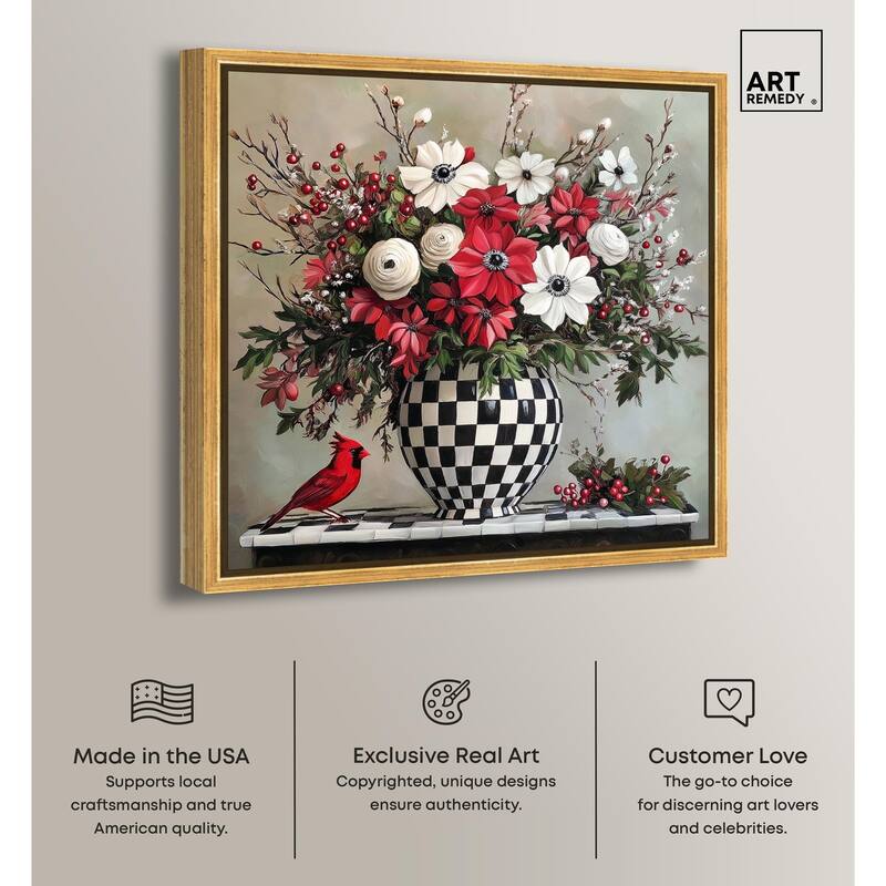 Checkerboard Vase Blooms I Canvas by Art Remedy