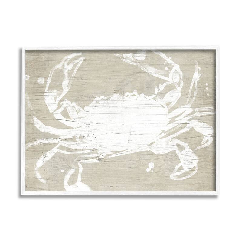 Stupell Soft Nautical Crab Crustacean Rustic Grain Pattern Framed Wall Art - Tan - 16 x 20 - White