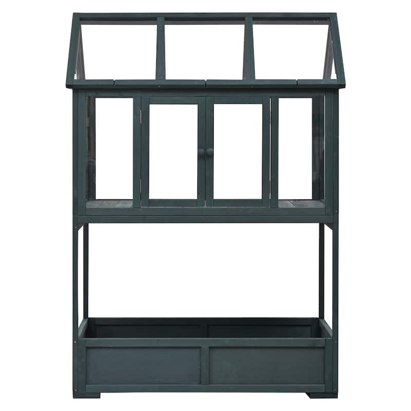 62″ Portable Wood Cold Frame Greenhouse with Storage Box - Green