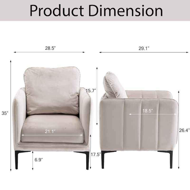 Nora Modern Velvet Accent Chair for Bedroom with Metal Legs