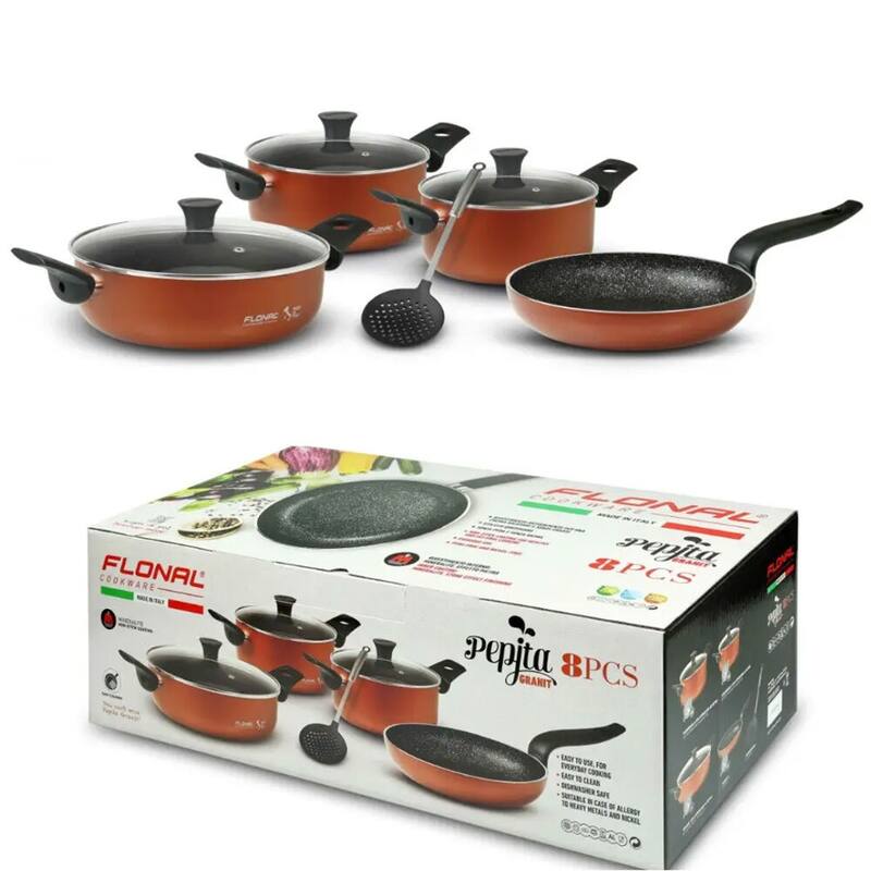 Flonal Pepita Red Bronze 8-Piece Forged Aluminum Non-Stick Cookware Set