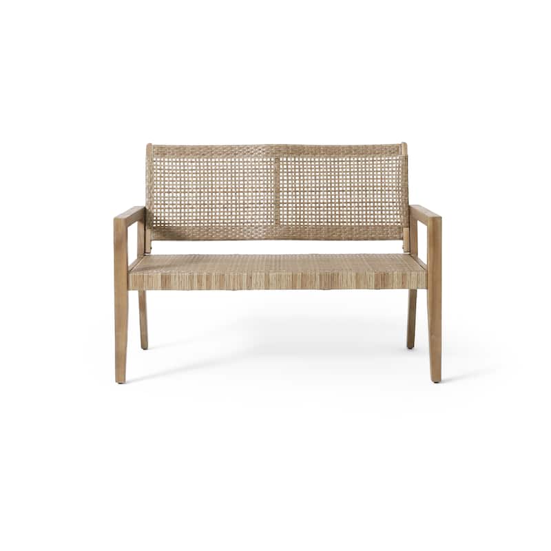 Kiara Outdoor Wicker and Acacia Wood Loveseat by Christopher Knight Home