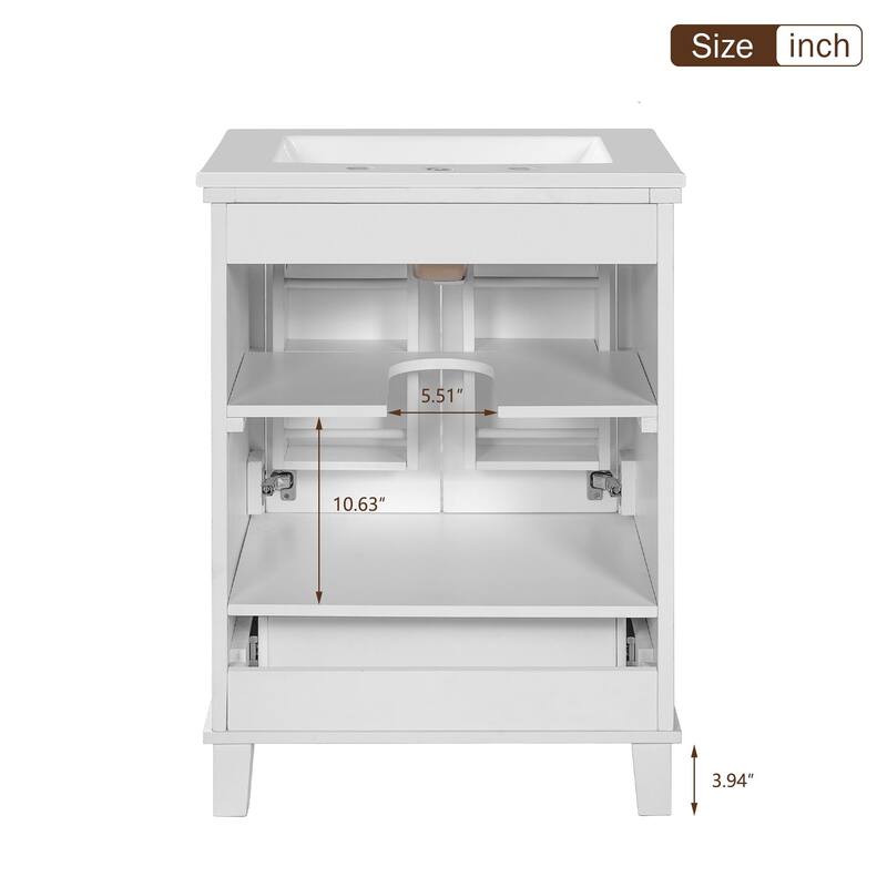 Bathroom Vanity with Sink, Bathroom Wooden Storage Cabinet, Free Standing Bathroom Vanity with Divided Drawer & Double Shelf