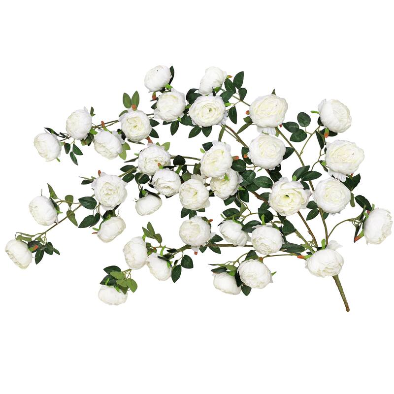 Cream White Artificial Peony Flower Stem Hanging Spray Bush 48in - 48" L x 15" W x 6" DP