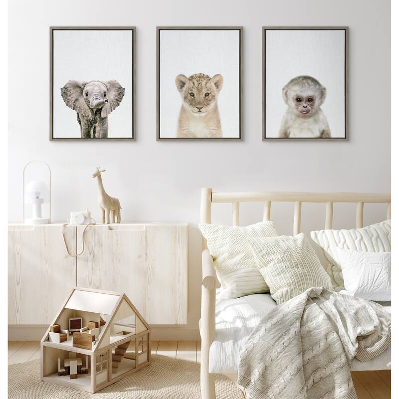 Kate and Laurel Sylvie Baby Elephant Color Framed Canvas by Simon Te